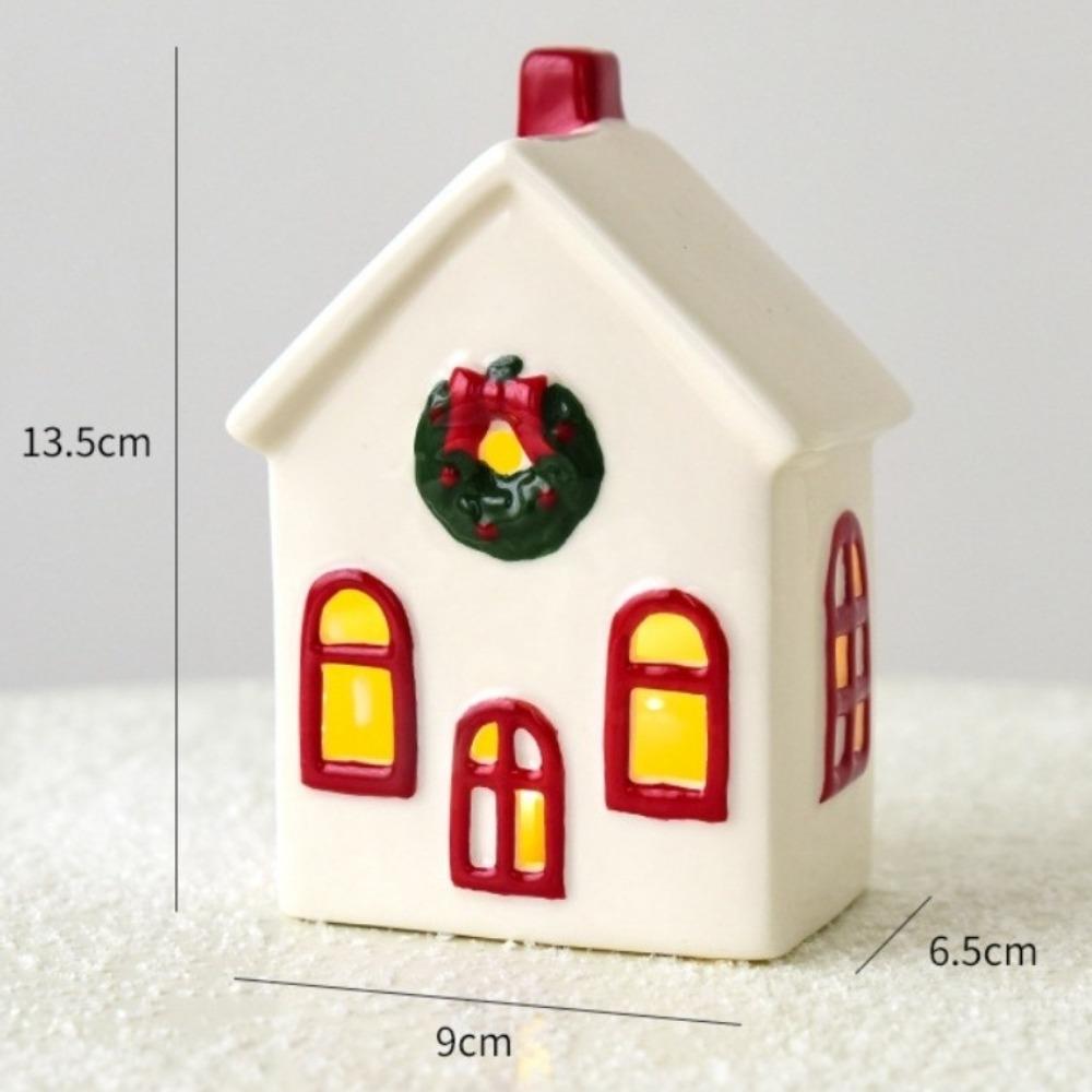 Novas Casas de Natal Iluminadas por LED Castelo Branco de Porcelana Estátua Estilo Rústico Vila de Natal em Miniatura Decoração de Casa