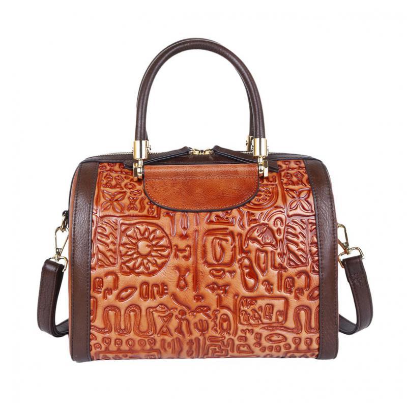 

Johnature Ретро женская сумка ручной работы из натуральной кожи Сумочка из воловьей кожи с буквенным принтом Повседневная сумка-тоут большой вместительности сумки на плечо коричневый