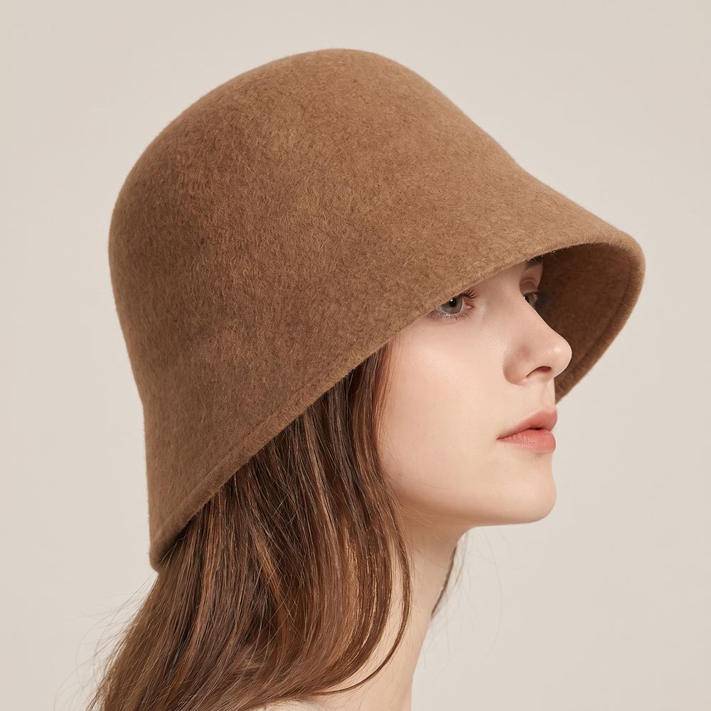 Windproof Wool Fisherman Hat Solid Color Fedora Hat Fashion Basin Hat  Women