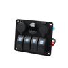 Four-Position Boat Panel with Voltmeter, USB Charger, Cigarette Lighter, LED Display, and Rocker Switch.