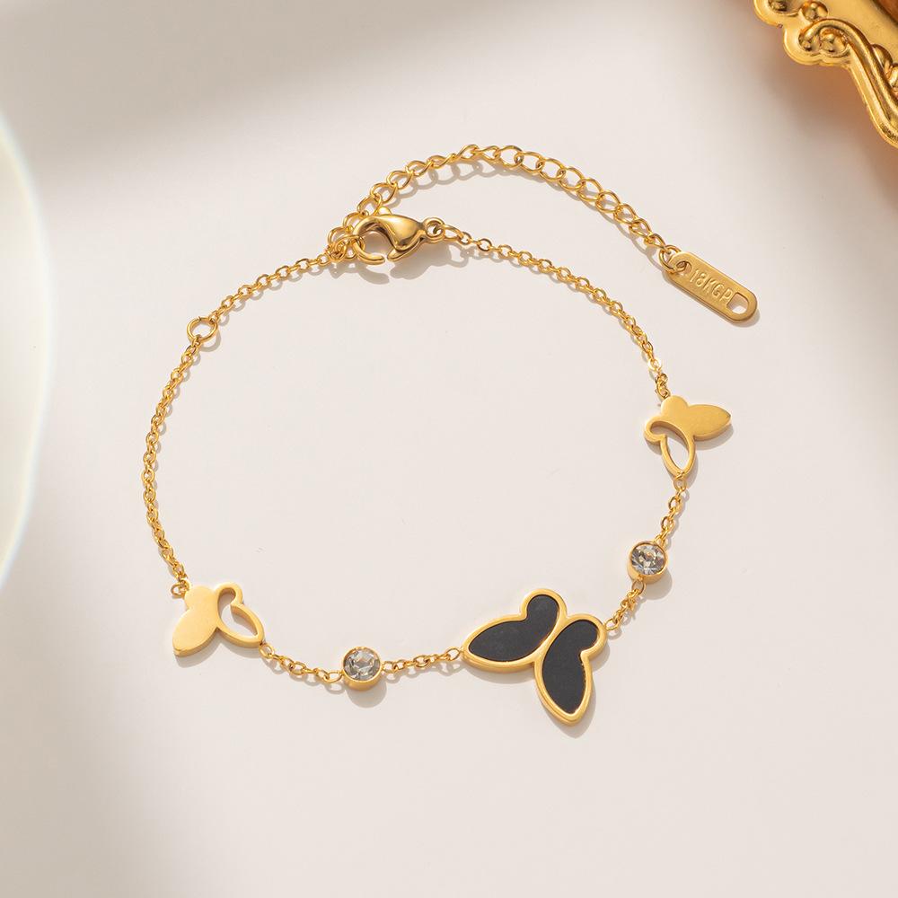 Butterfly Bracelets For Women Gold Color Stainless Steel Butterfly Pendant Layered Link Chain Hand Accessory