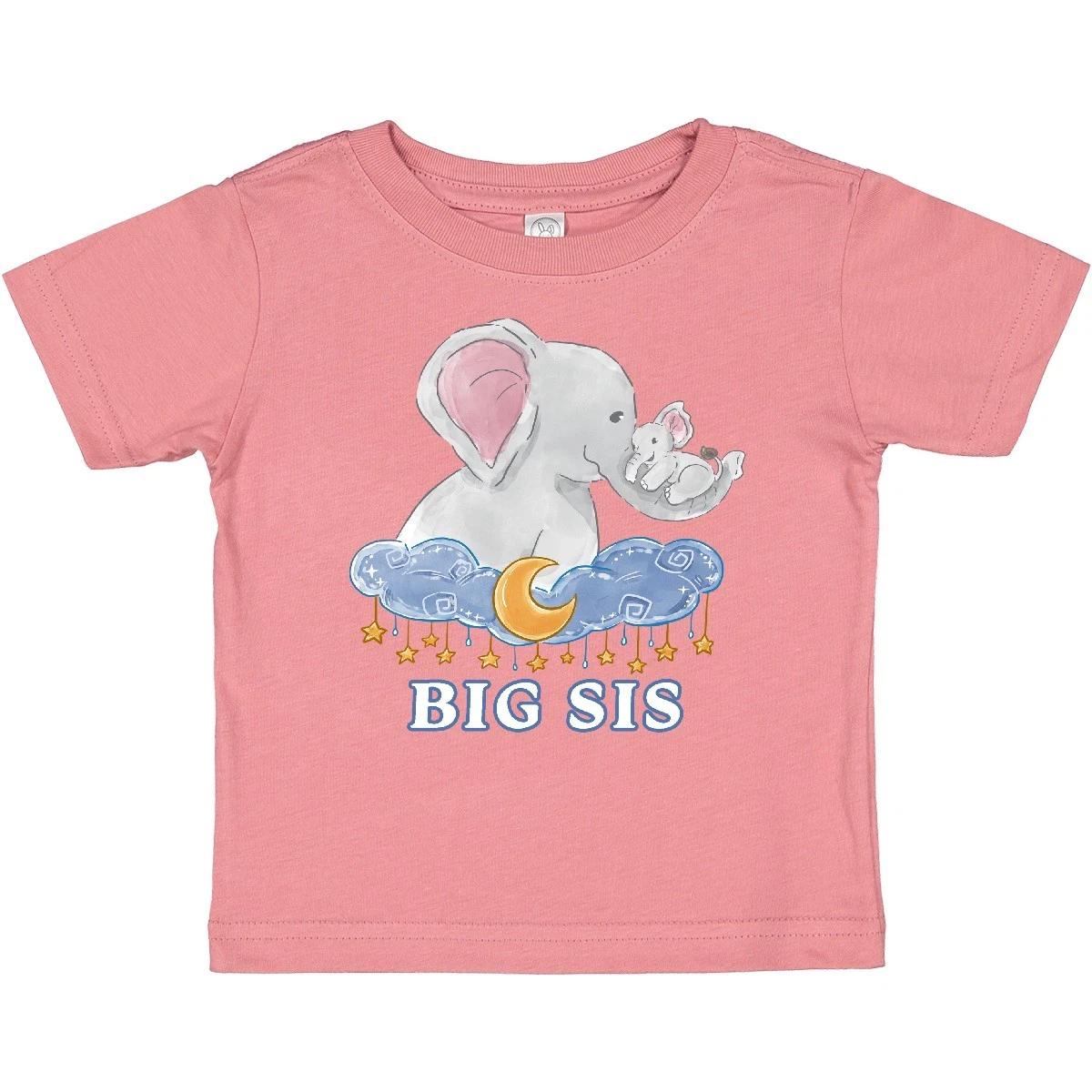 Inktastic Big Sis Cute Elephants With Moon And Stars Baby T-Shirt Animals Star 100