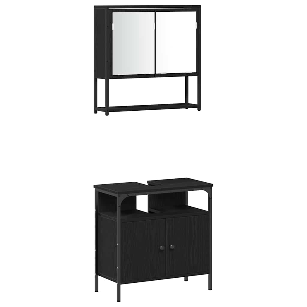 Bathroom Furniture Set 4 pcs Black Oak Effect Particleboard
