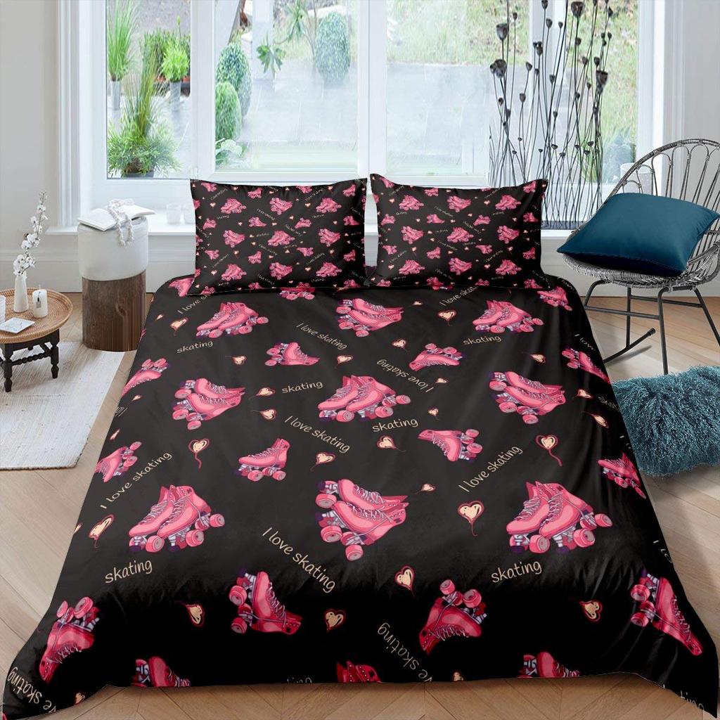 Roller Skates Duvet Cover Set For Kids Teens Boys Girls Lightweight Bedspread Cover Bedroom Decor Winter Sports Game Bedding Set