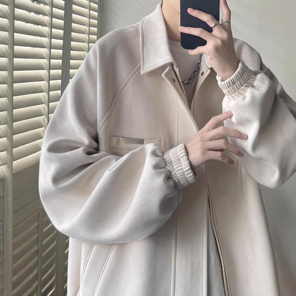 Men's Suede Velvet Jacket: Spring/Autumn Casual Loose Lapel for Cool Street Style Teens