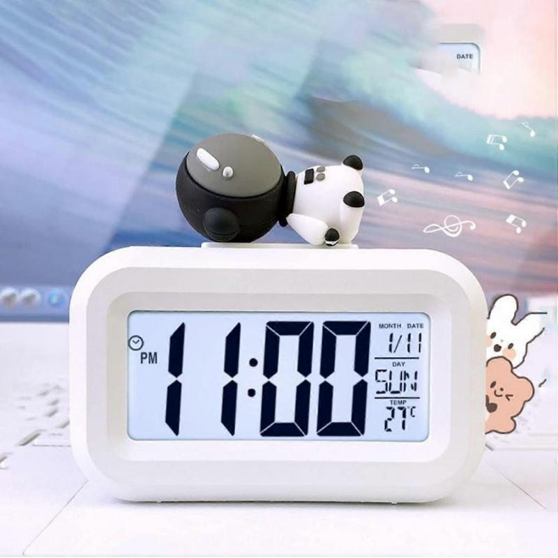 Alarm Clock, Cartoon Digital Clock Cute Cartoon LED Screen Desktop Electronic Alarm Data Time Calendar Temperature (Spaceman)