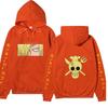 One Piece Sanji Hoodie, Chef Pirate Skull Logo Japanese Letter Sleeve Print Pullover Sweatshirt Unisex Streetwear