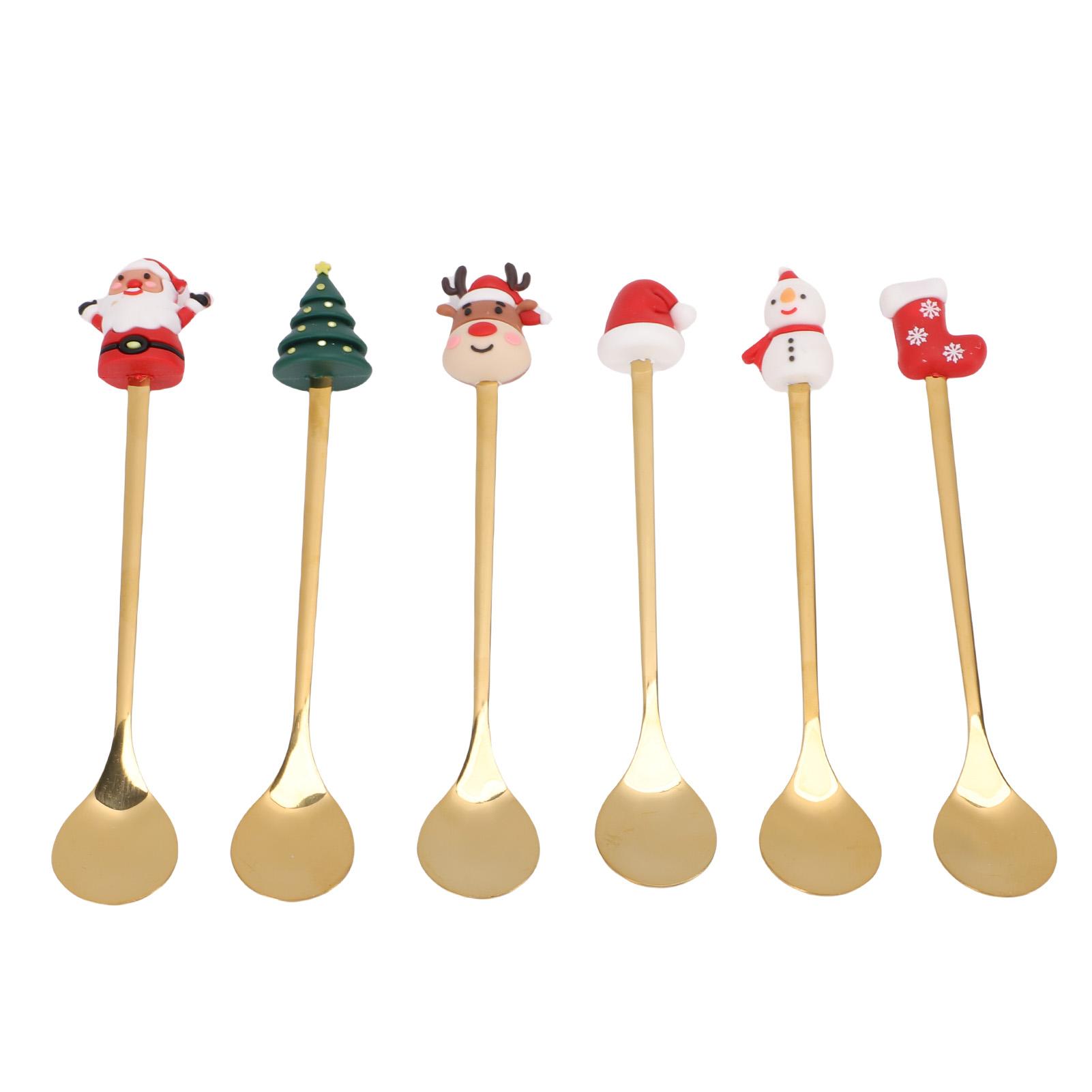 6PCS Coffee Spoons with Festive Decor Stainless Steel Stirring Spoon Set for Kitchen and Holiday Decoration