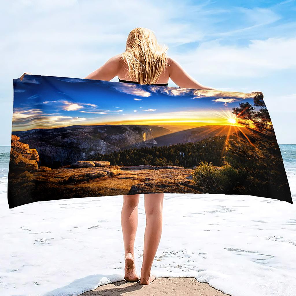 Romantic Sunrise Series Seaside Vacation Beach Towel Swimming Bath Towel Microfiber Sports Towel