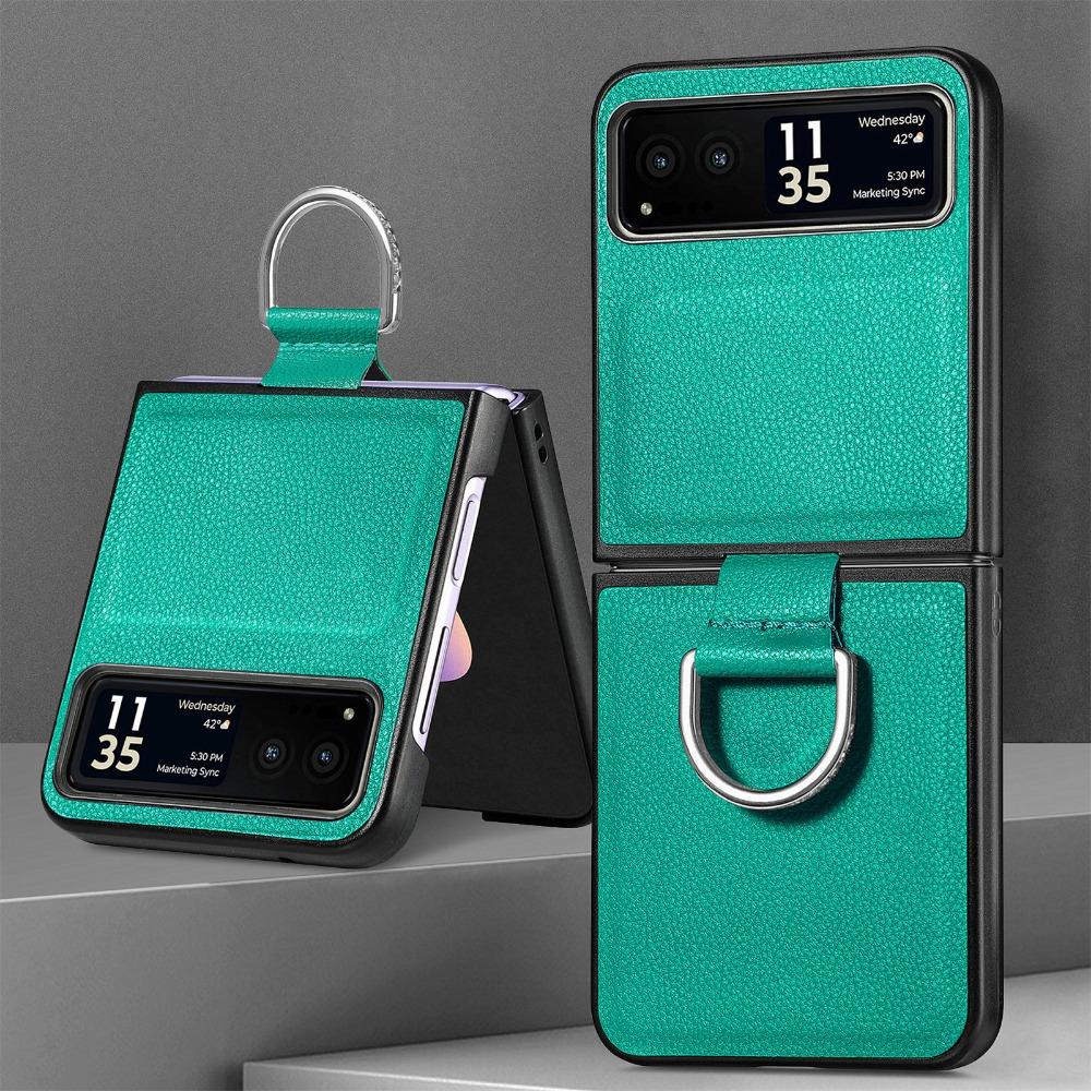 Case with Ring Lychee Pattern PU Leather for Motorola Razr 50 Ultra Mooto Razr 40 Phone  Folding Screen Back Cover