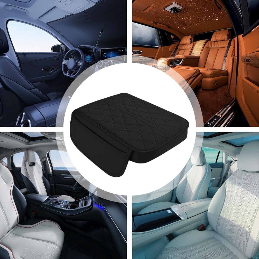 Leather Car Armrest Mat Uiversal Interior Auto Armrests Storage Box Mats Dust-proof Cushion Cover Armrest Protector W/Organizer