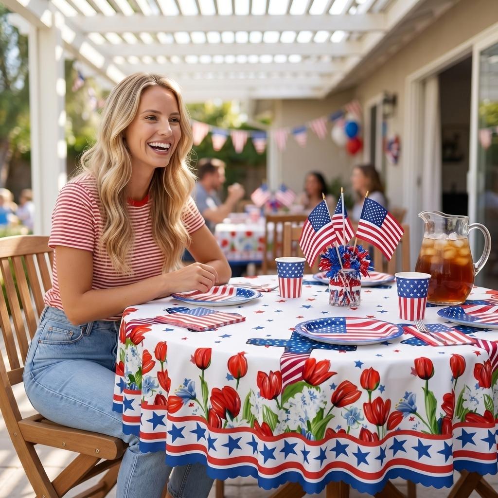 1 Star And Pattern Patriotic Table Cover Suitable For Round Dining Table Home Layout