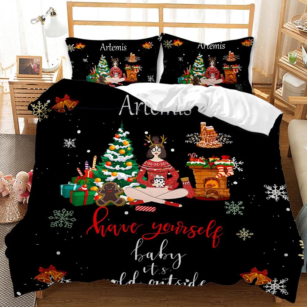 Christmas Duvet Cover Set Christmas Gift Bunny Candle Christmas Theme Bedding Set Double Queen King Size Polyester Quilt Cover