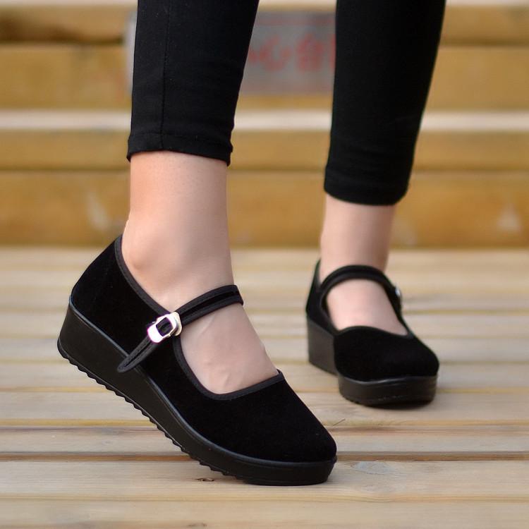 Ультралегкие тканевые туфли на танкетке, для гостиничного персонала, уборщиков, черные туфли, тканевые туфли с ремешком-одной полоской 35
