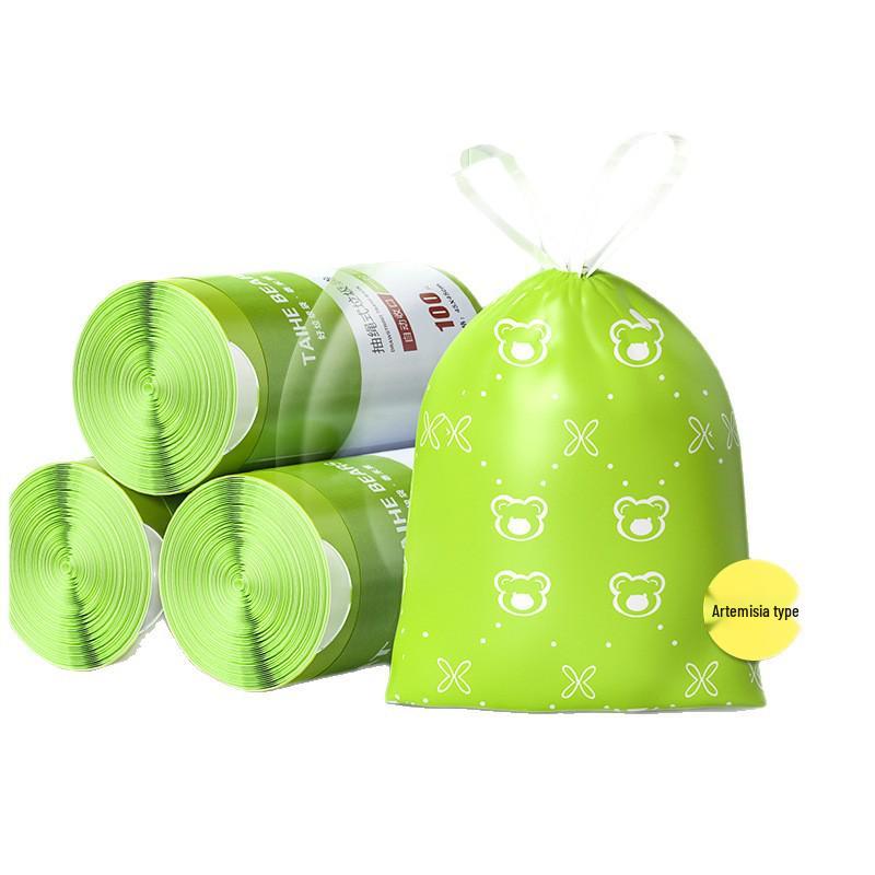 Extra silné pytle na odpadky se stahovací šňůrkou s vůní pelyňku pro kuchyňské použití, netrhací, bez slz