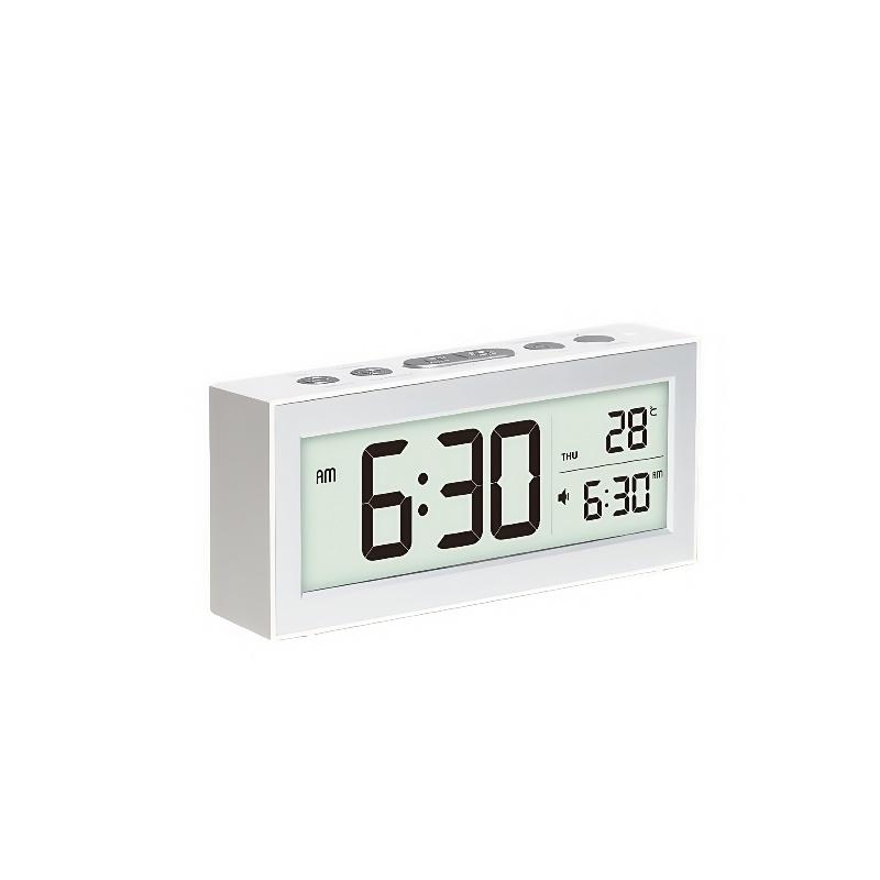 Battery Powered Digital Alarm Clock TEMP Date Backlight Night-light Unlimited Snooze Table Clock 12/24H Auto Dimmable LCD Clock