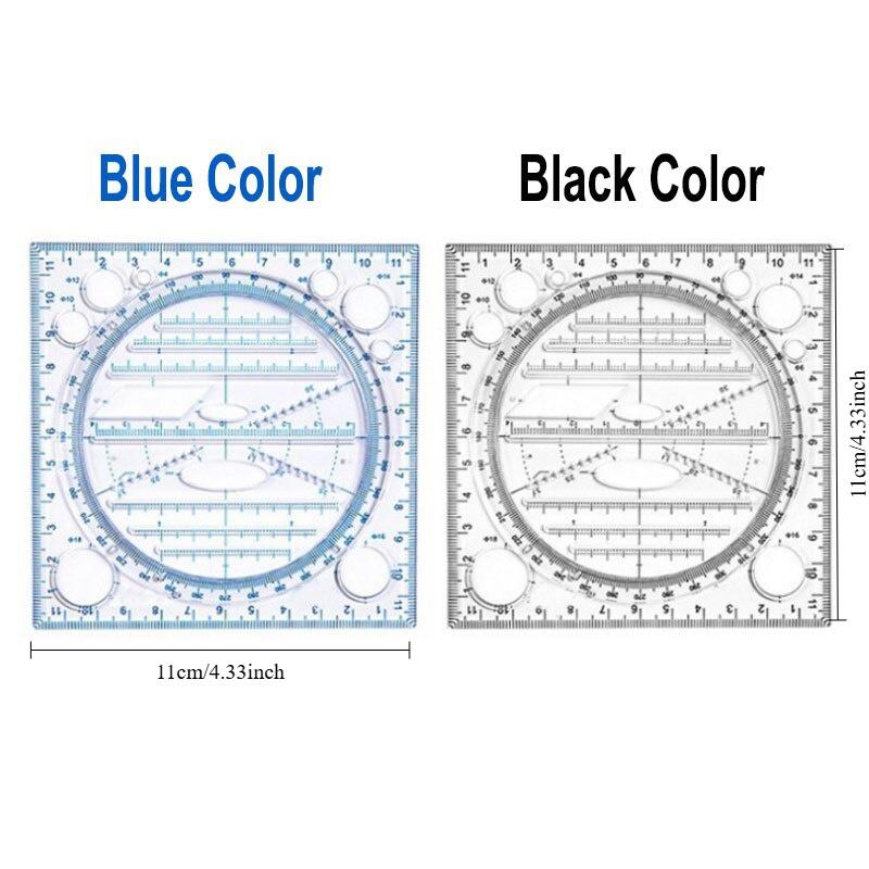 2pc Multifunction Rotatable Drawing Template Art Design Construction Architect Geometry Circle Drafting Measuring Scale Ruler