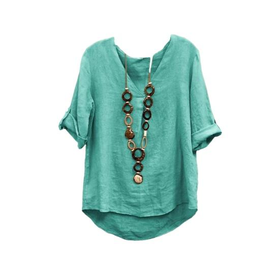 

Жіночі топи з V-подібним вирізом, з коротким рукавом, вільний крій, пуловери, однотонні, базовий стиль для роботи, універсальна футболка L ціан