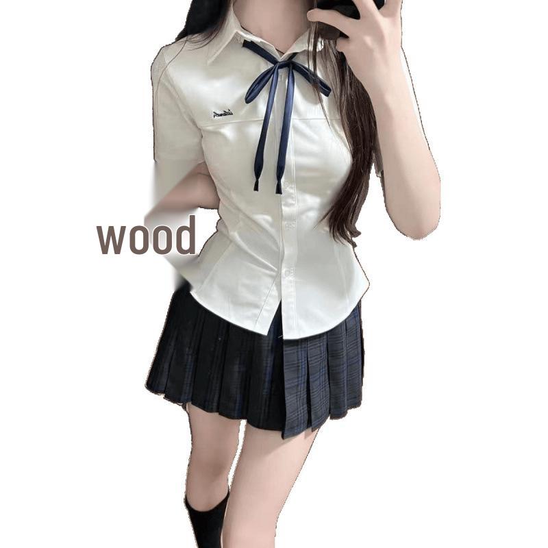 Women's Slim-Fit JK Style White Shirt - Short Sleeves, Summer Collection, College Chic