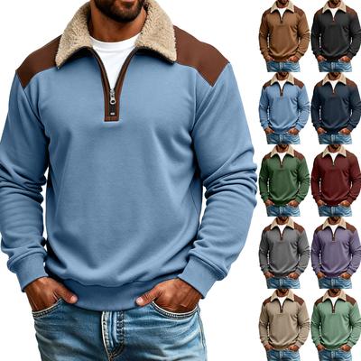 Men's Color Blocked Half-Zip Stand Collar Plush Sweatshirt Men's Sports Plus Size Casual Sweatshirt