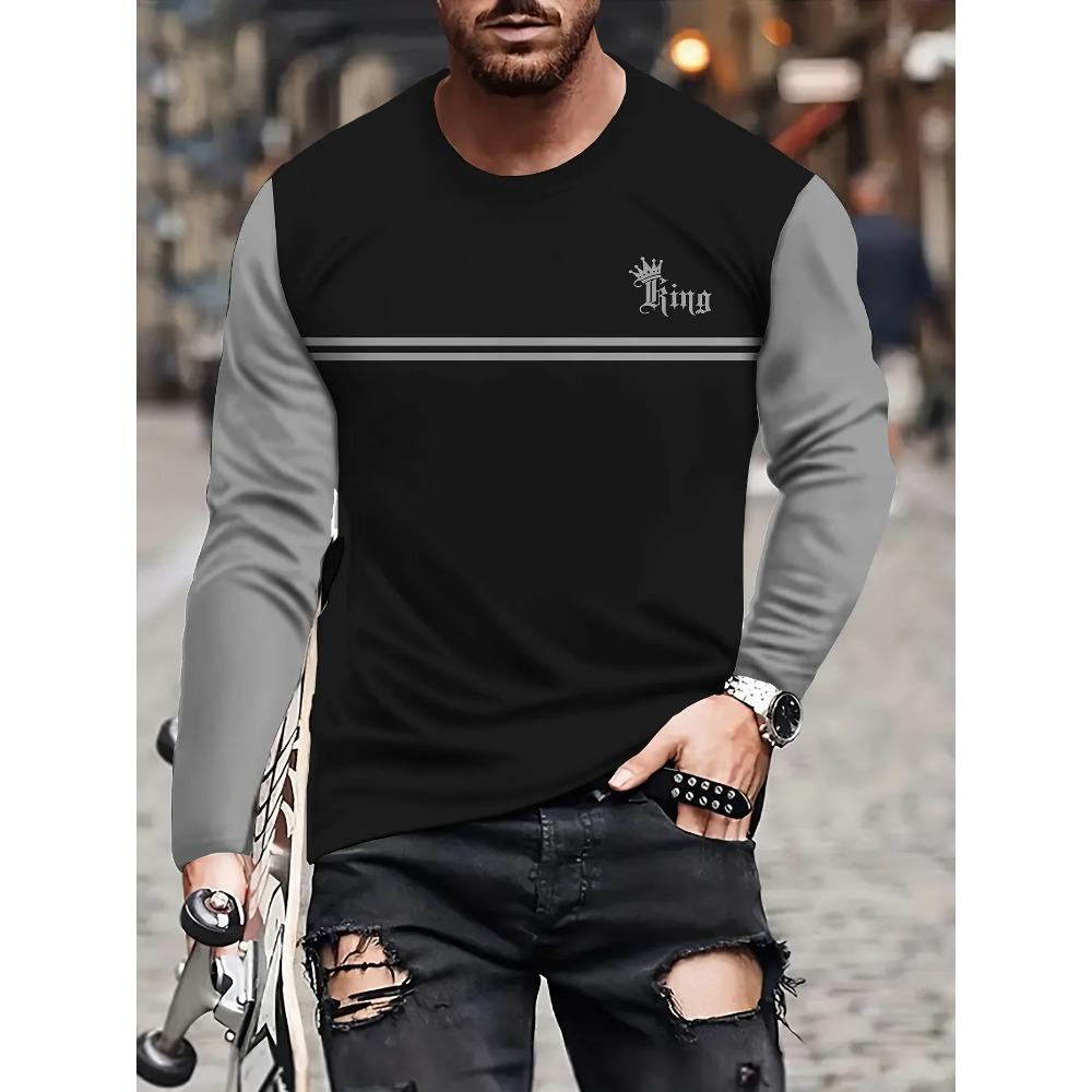 

Полосатая футболка с 3D цифровой печатью, мужская модная трендовая футболка с круглым вырезом и длинными рукавами 5XL серый