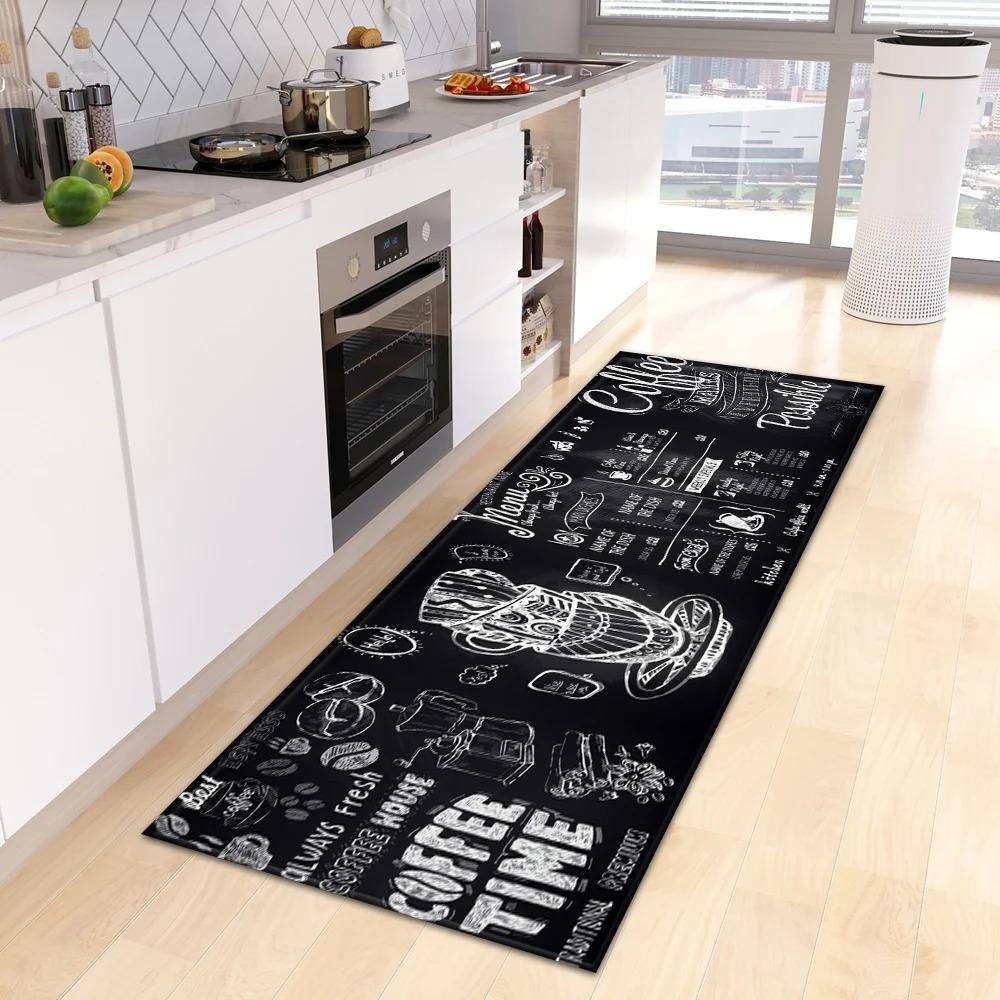 Kitchen Carpet Mat Rug Home Decoration with Cooking Utensils Food Pattern Non-Slip Floor Mat for Kitchen Living Room Home Mat
