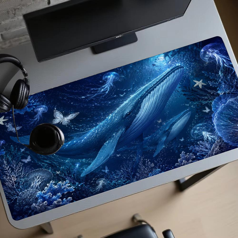 Interstellar Nebula Blue Whale XL Gaming Mouse Pad Stitched Edge Non-Slip Base Large Desk Mat For PC Laptop Gamer Mouse Pads