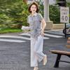 Elegant Chiffon Short-Sleeve Top for Middle-Aged & Elderly Women - Chinese Style Summer Shirt
