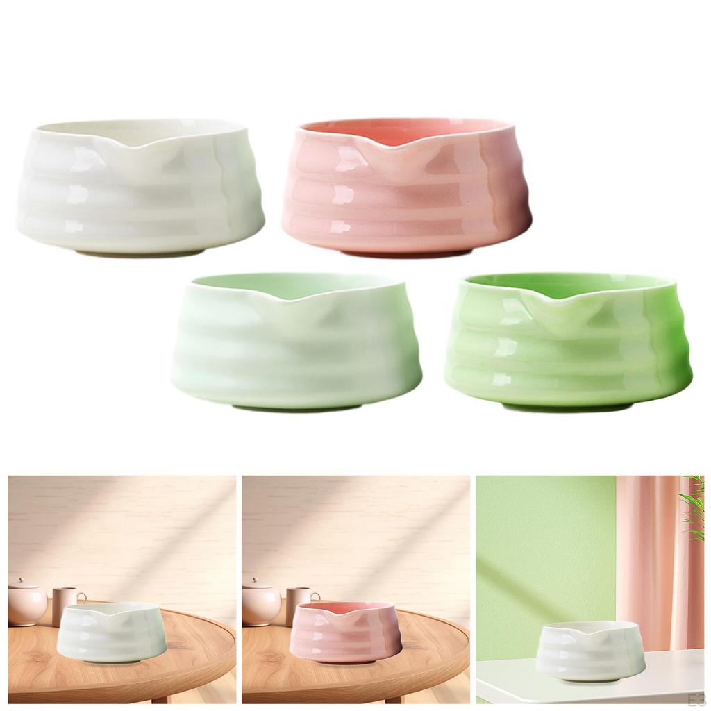 Ceramic Matcha Bowl Handcrafted Porcelain Tea with Pouring Spout for Friends Household
