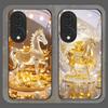 Luxury Crystal Golden Horse Pattern Tempered Glass Phone Case for Huawei Honor 200 Lite 100 Pro 90 80 GT Magic 7 6 X8 X9 Covers