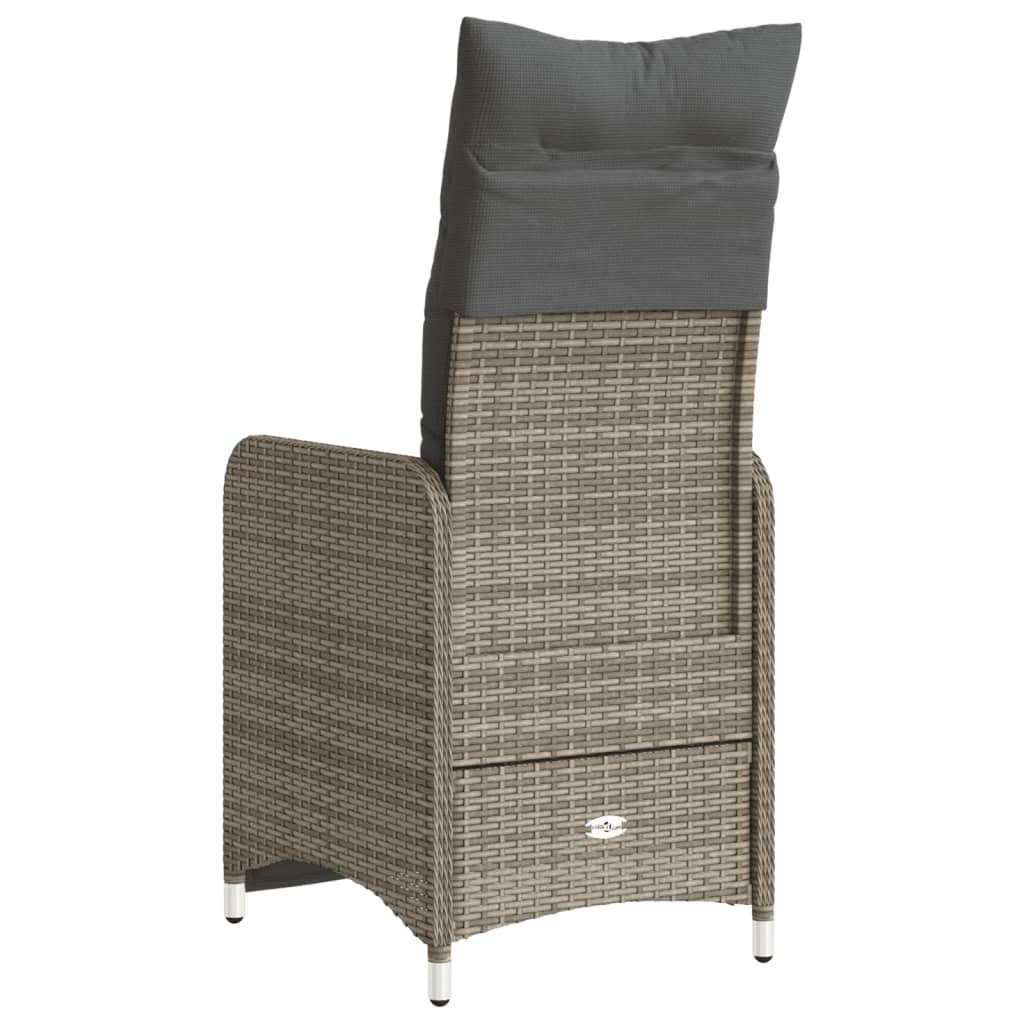 Adjustable Garden Armchair with Cushions Grey Poly Rattan