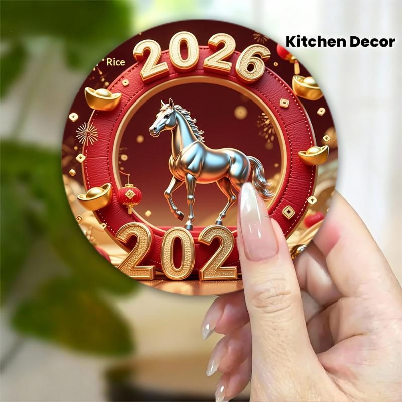 Kühlschrankmagnet - Frohes Neues Jahr 2026 Frühlingsfest Dekoration Mit Roter Umschlag Pferd Und Laterne Robust Küche Zuhause Dekoration