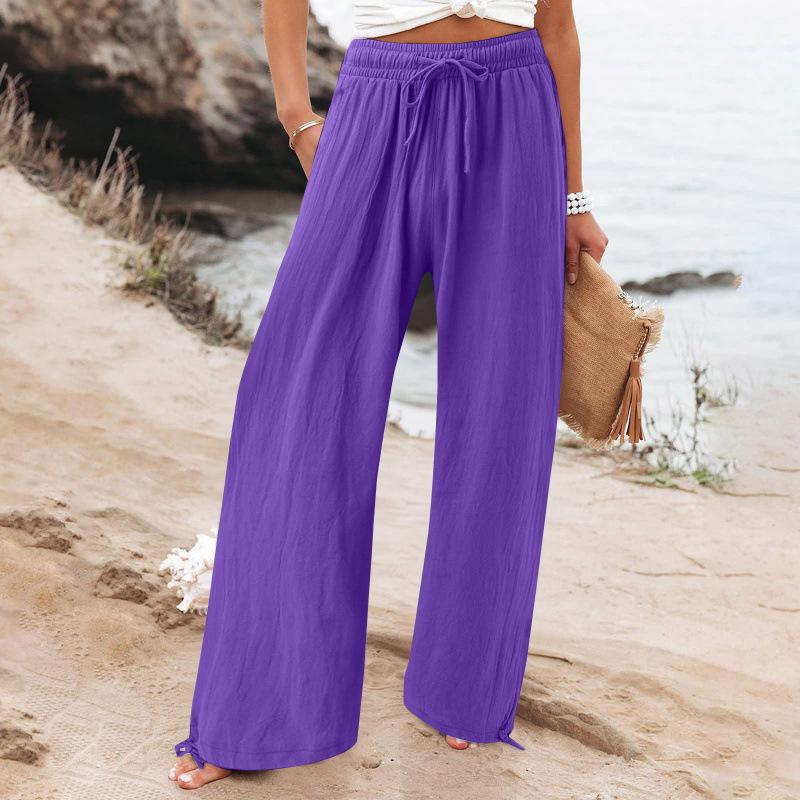 2023 Trendy Wide-Leg Elastic Waist Solid Color Casual Pants