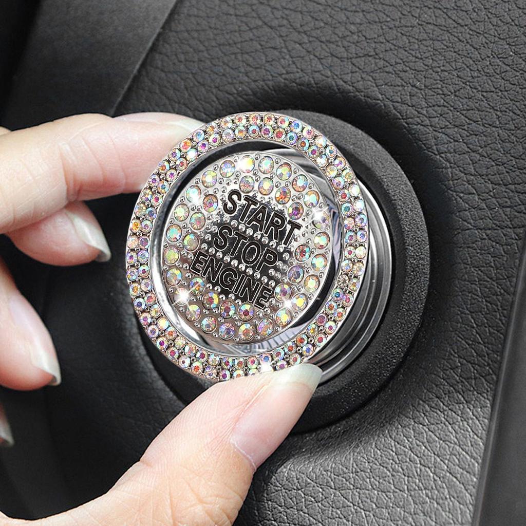 Push Start Button Cover Decoration Ring Decals Rhinestone Precision Adhesive Push To Start Button Cover For Women Men Girls