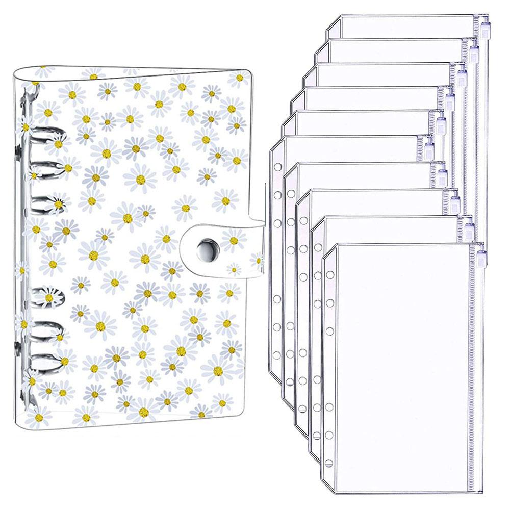 NEW A6 Clear Soft PVC Notebook Binder Cover Planner 6-Ring Loose-Leaf Folder Cash Budget Envelope System with 10 PCS Pockets