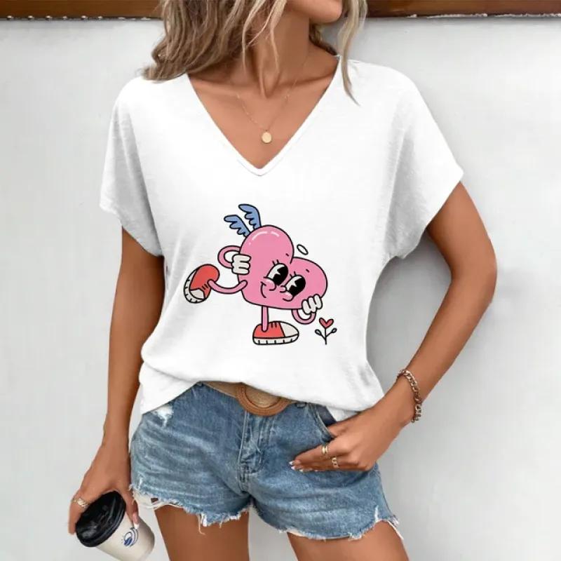 

Элегантная женская футболка с v-образным вырезом, модная забавная футболка с принтом фруктов, популярная футболка с короткими рукавами, летняя футболка для отдыха 6XL