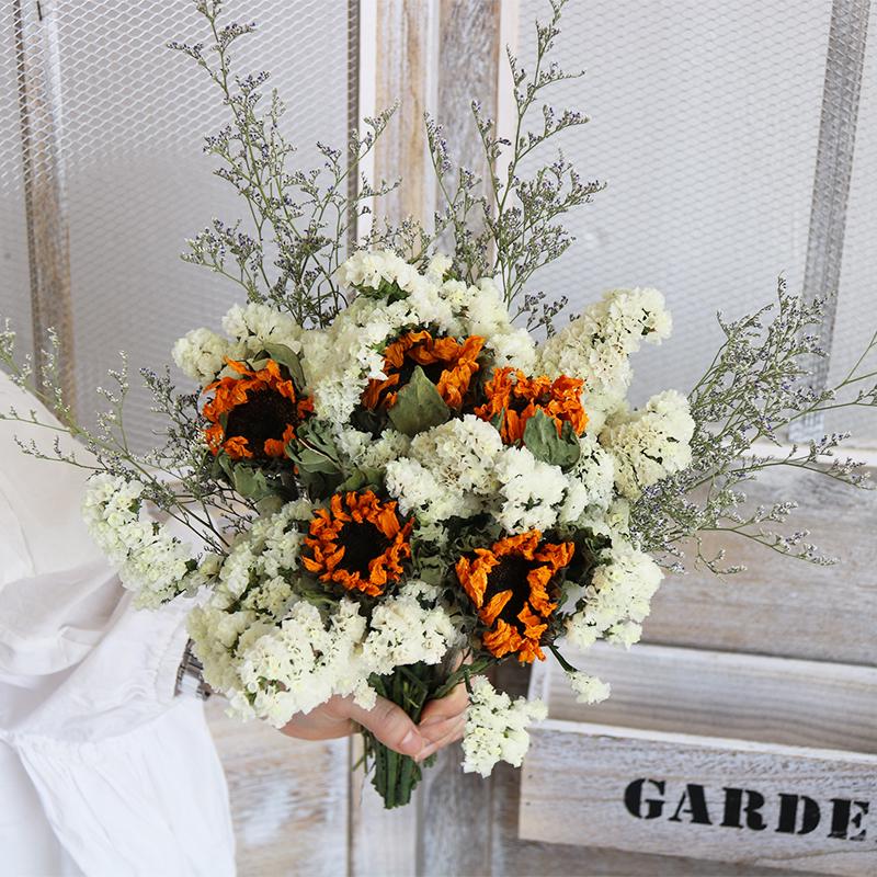 Sunflower Teddy Dried Flower Bouquet - Yunnan Natural Air-Dried Arrangement for Living Room Decor