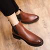 Men's British Style Leather Pointed Toe Ankle Boots - Formal/Casual High-Top Slip-On Shoes