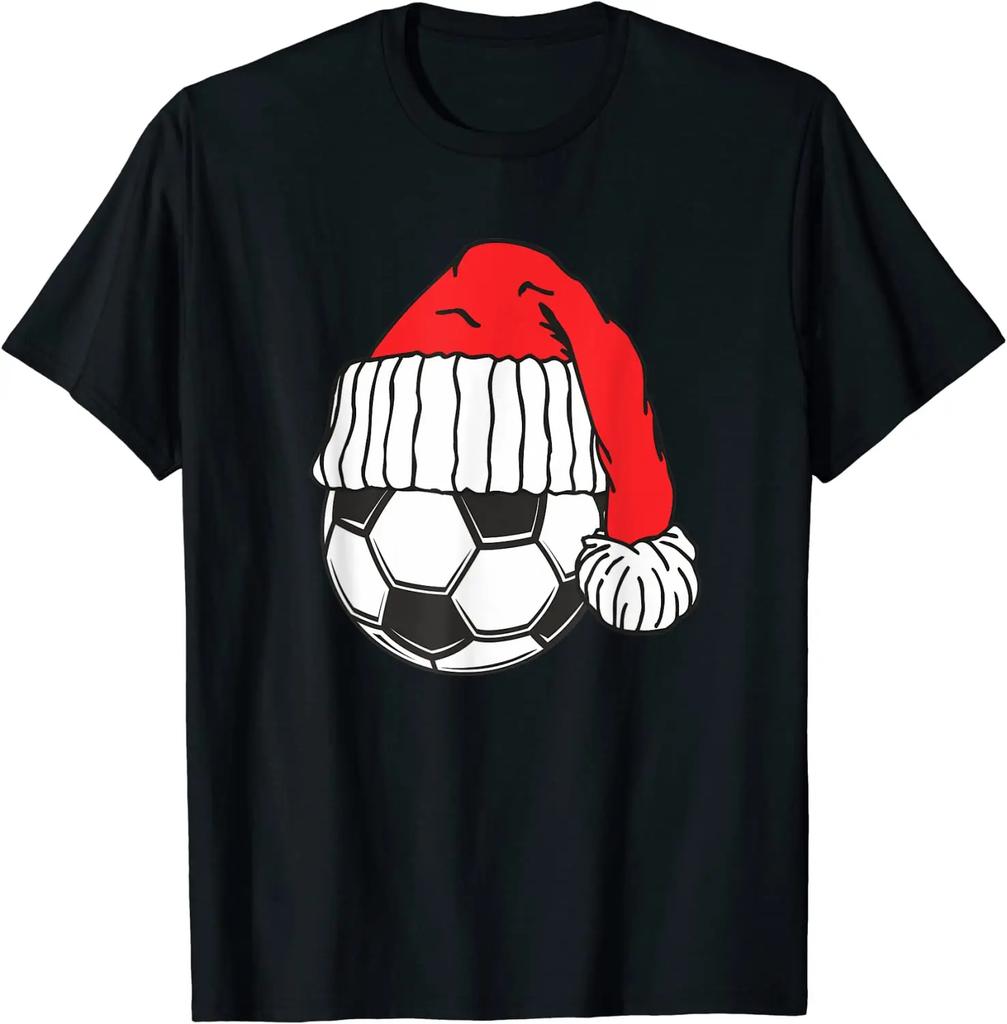 Christmas Sport Soccer Ball Santa Hat Funny T Shirt