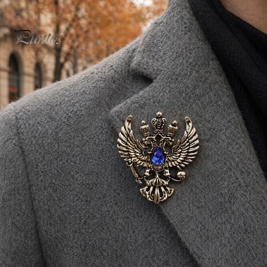 Solid Metal Brooch Eagle Pin, Double-Headed Design Lapel Alloy Anti-Oxidation Strong Buckle Badge for Coats Shirts Bags Accessories Vintage Style