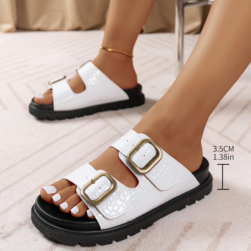 Muffin and platform slippers women's year, Europe, America and summer new belt buckle word beach cool slippers women