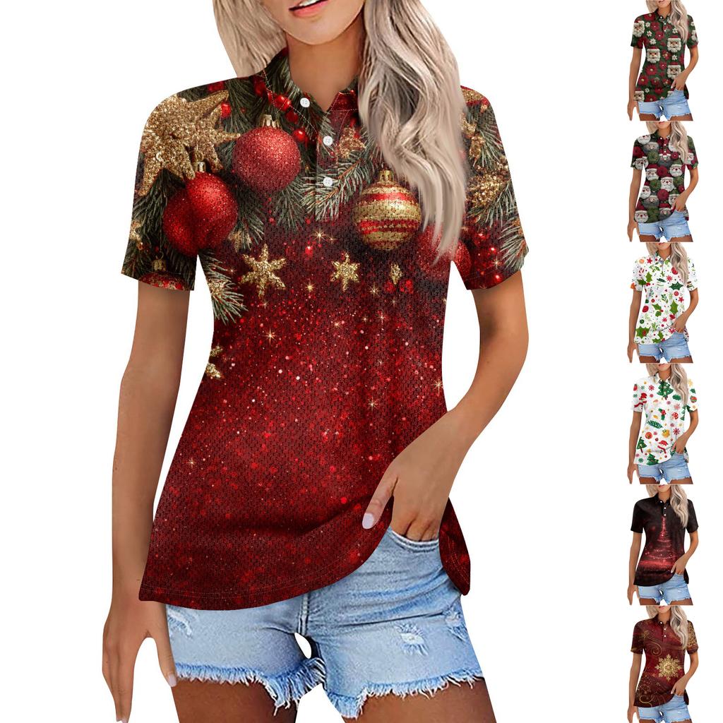 Dámská móda Neformální košile s potiskem s klopou a krátkým rukávem Dámské topy se zapínáním na knoflíky