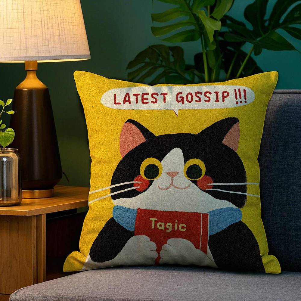 Cartoon Cat Cute Pillow Case Sofa Living Room Bedroom Double-sided Printing Square Cushion Nap Time Pillow Case