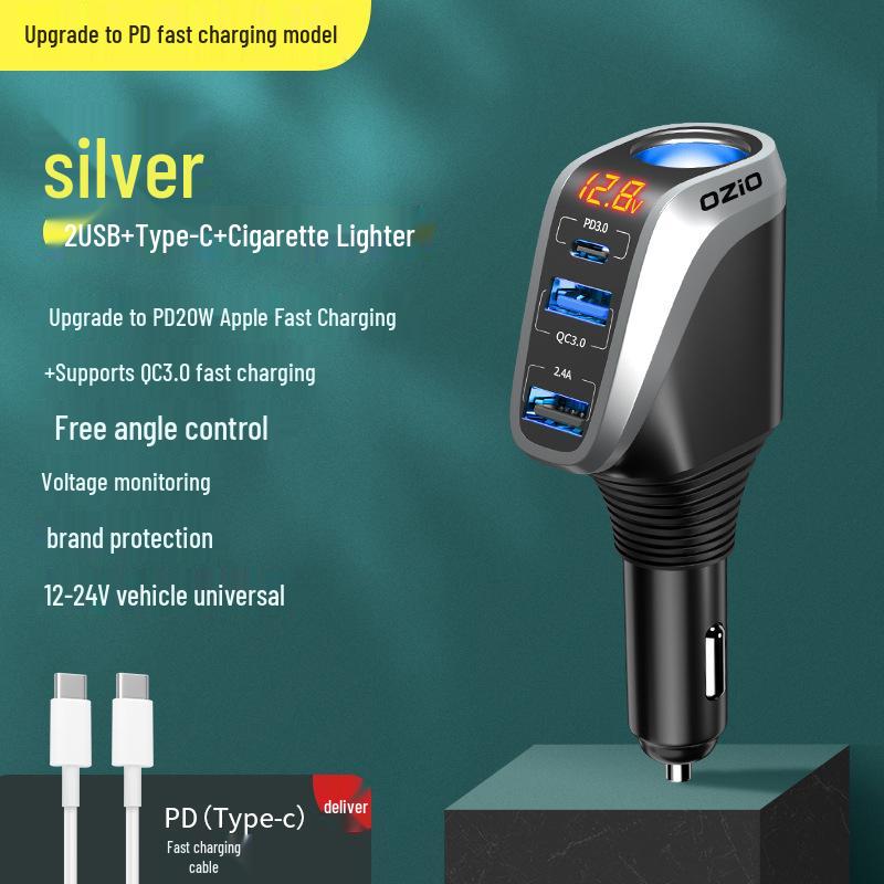 Fast Charging Car Cigarette Lighter Adapter: 1-to-3 Converter with 2 USB Ports