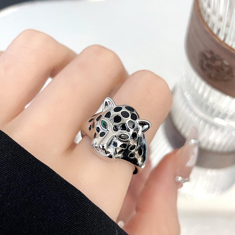 Tiger Panda Swan Open Ring Niche Design Cold Wind Jewelry Enamel Dripping Oil Index Finger Ring