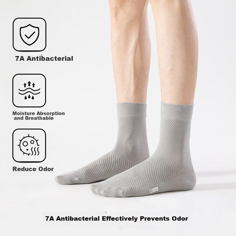 JOAE [100% Pure Cotton Odor-Resistant] 6 Pairs Men's Socks, 7A Mesh Breathable Anti-Pilling Mid-Calf Socks for Spring And Autum