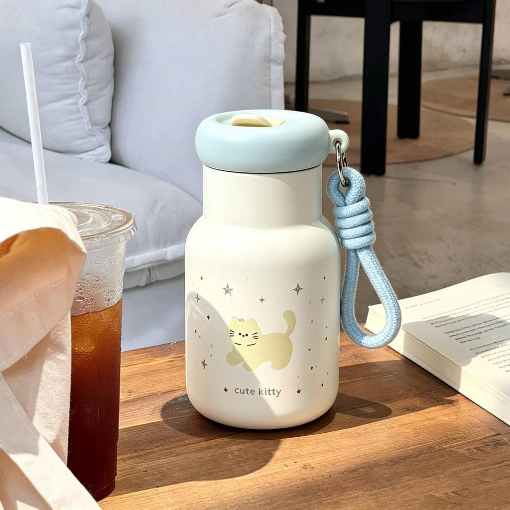 Water Bottle Stainless Steel Thermos Cup Simple Straw Girl Portable Student Large Capacity Cute Water Cup