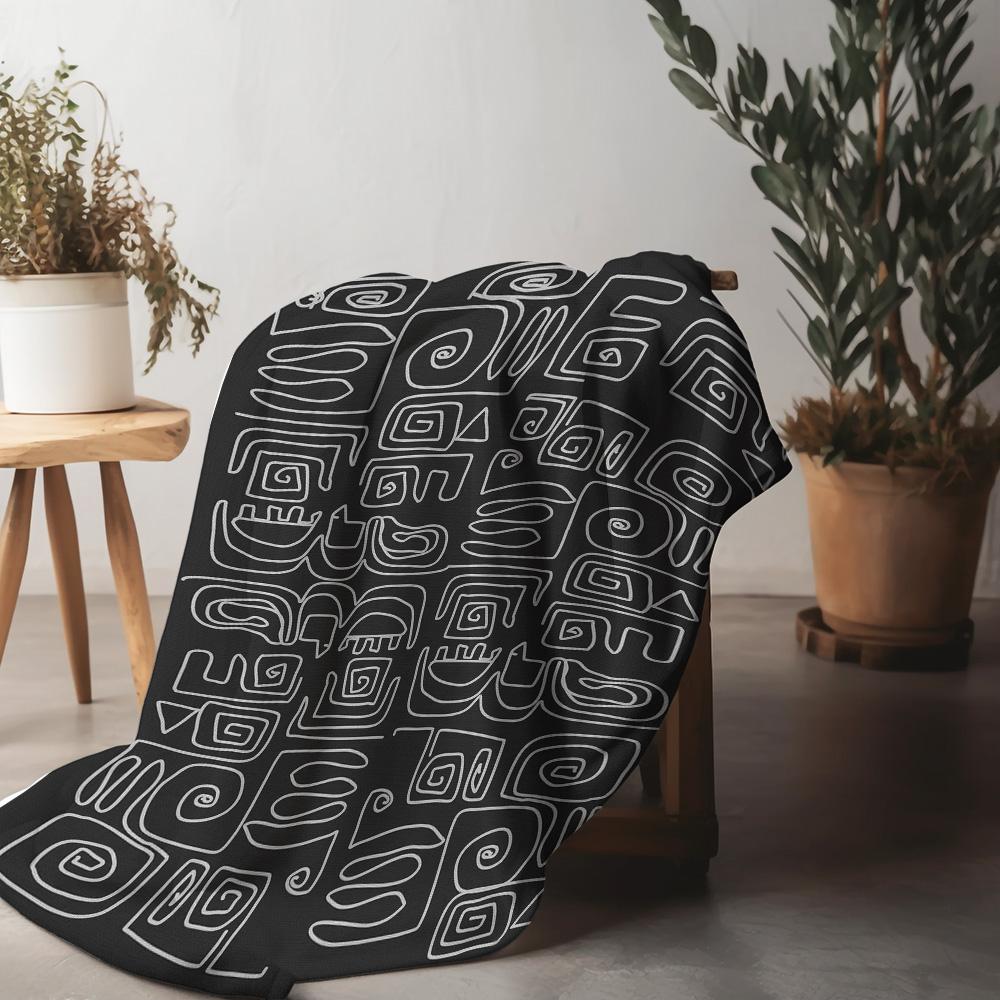 Black Geometric Pattern Blanket Abstract Lines Design Home Decor Sofa Cover Gift for Women Teen Girls Wall Art
