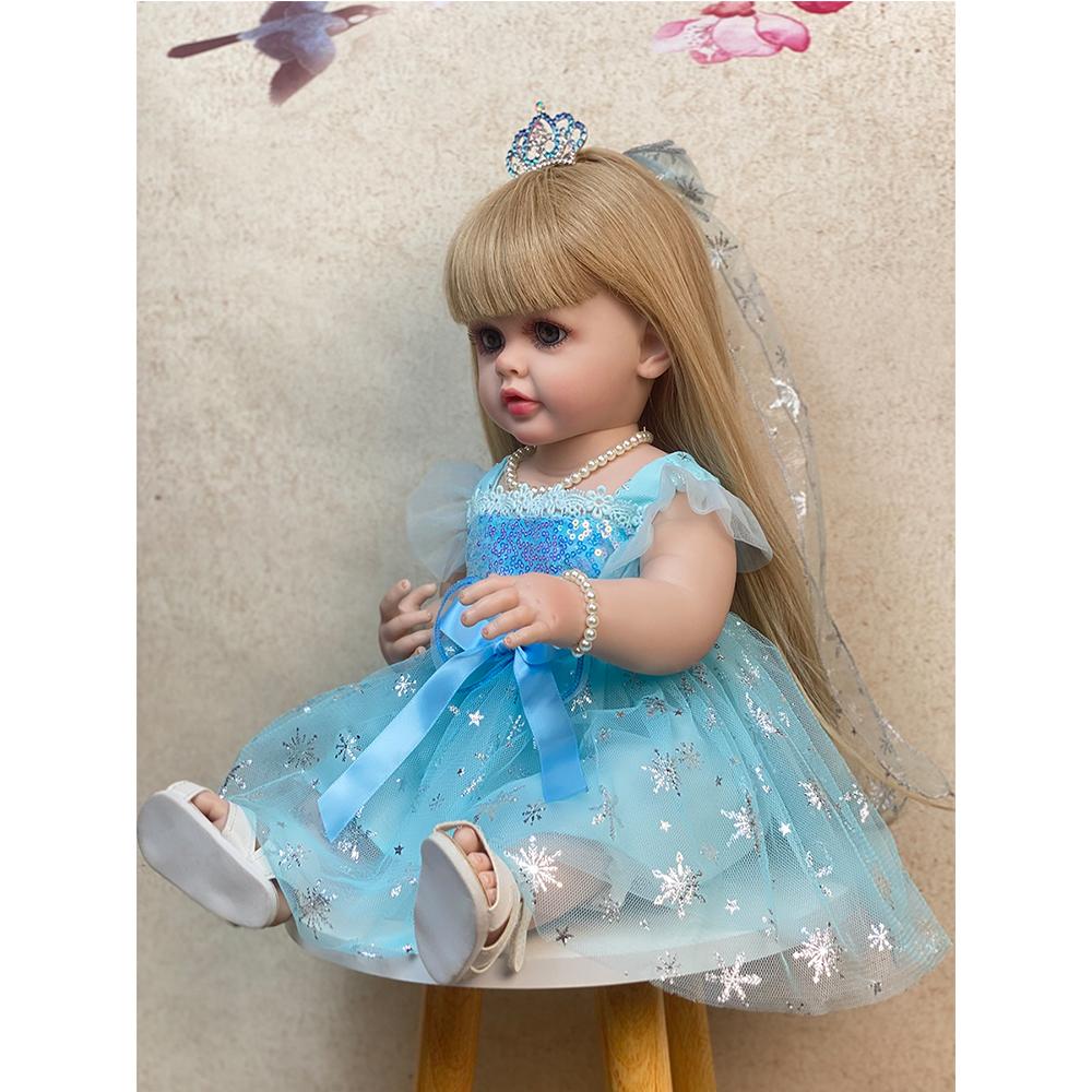 22inch Newborn Soft Silicone Vinyl Reborn Toddler Girl Doll Princess Betty with Long Gold Wig Hair Dolls Toy