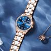 OLEVS Women's Stylish Mechanical Wristwatch with Date Display, Popular Fashionable Dial, and Bracelet, Ceramic Watch, Blue